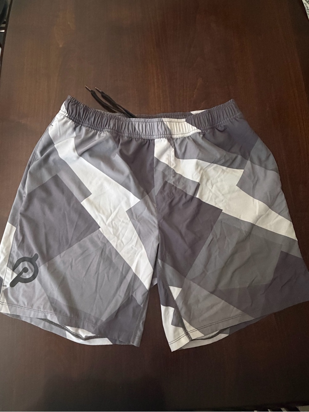 Peloton Gray and White Athletic Shorts